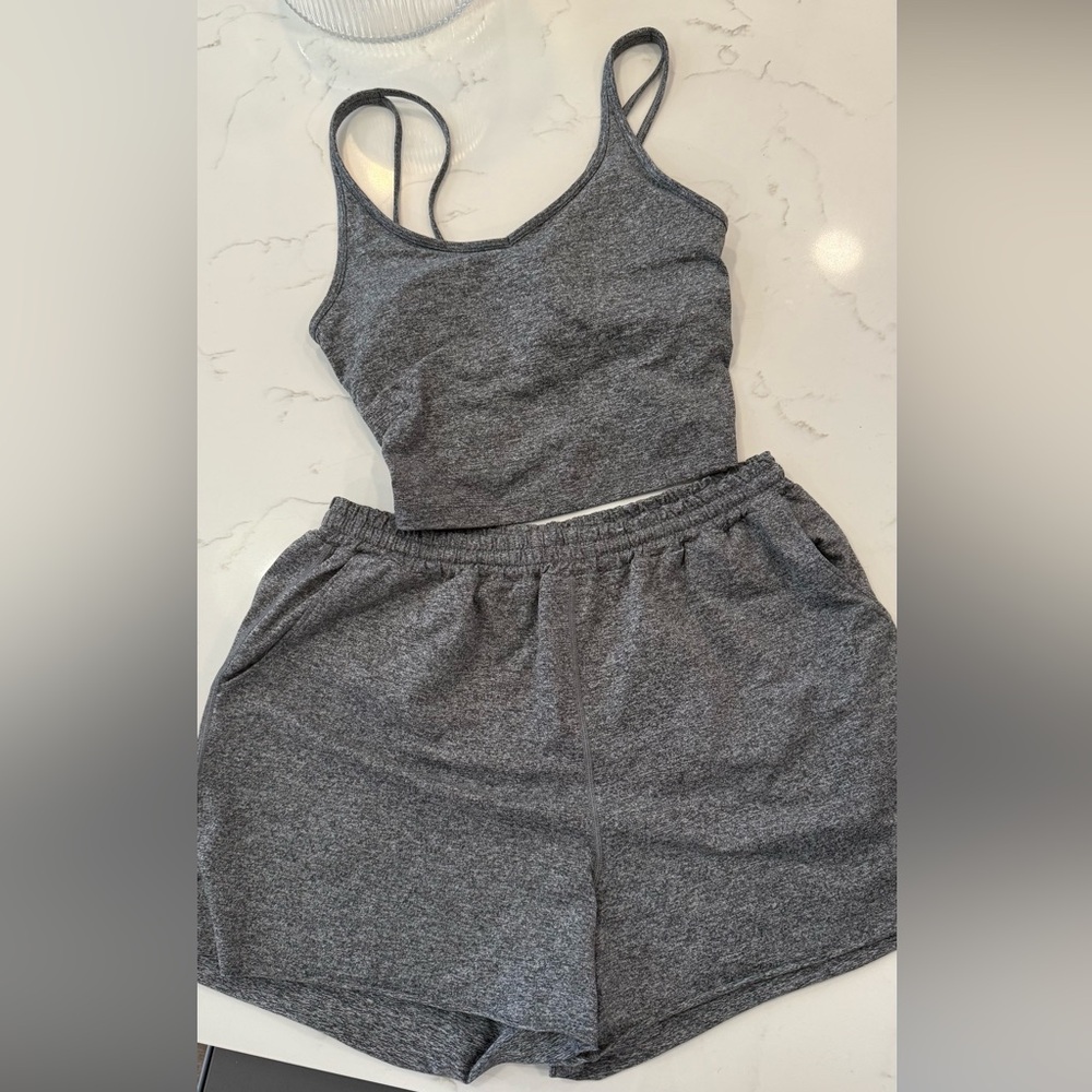 Vuori Halo Performance Tank and Boyfriend Short Set, Charcoal Heather - Small